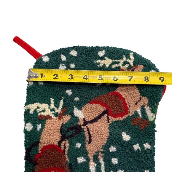 Vintage Santa Sleigh Reindeer 18" Christmas Stocking Loop Punch Needle Kitschy - Picture 7 of 12